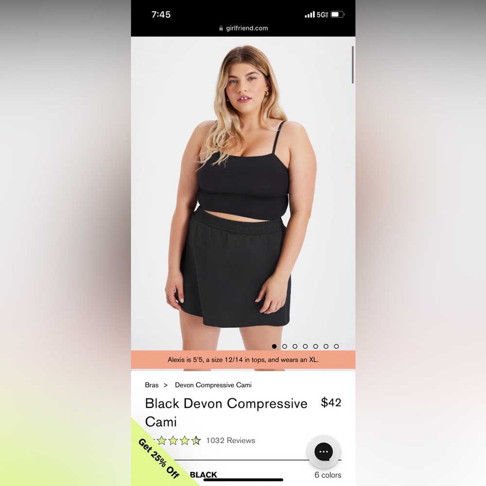 Girlfriend collective Black Devon Compressive Cami